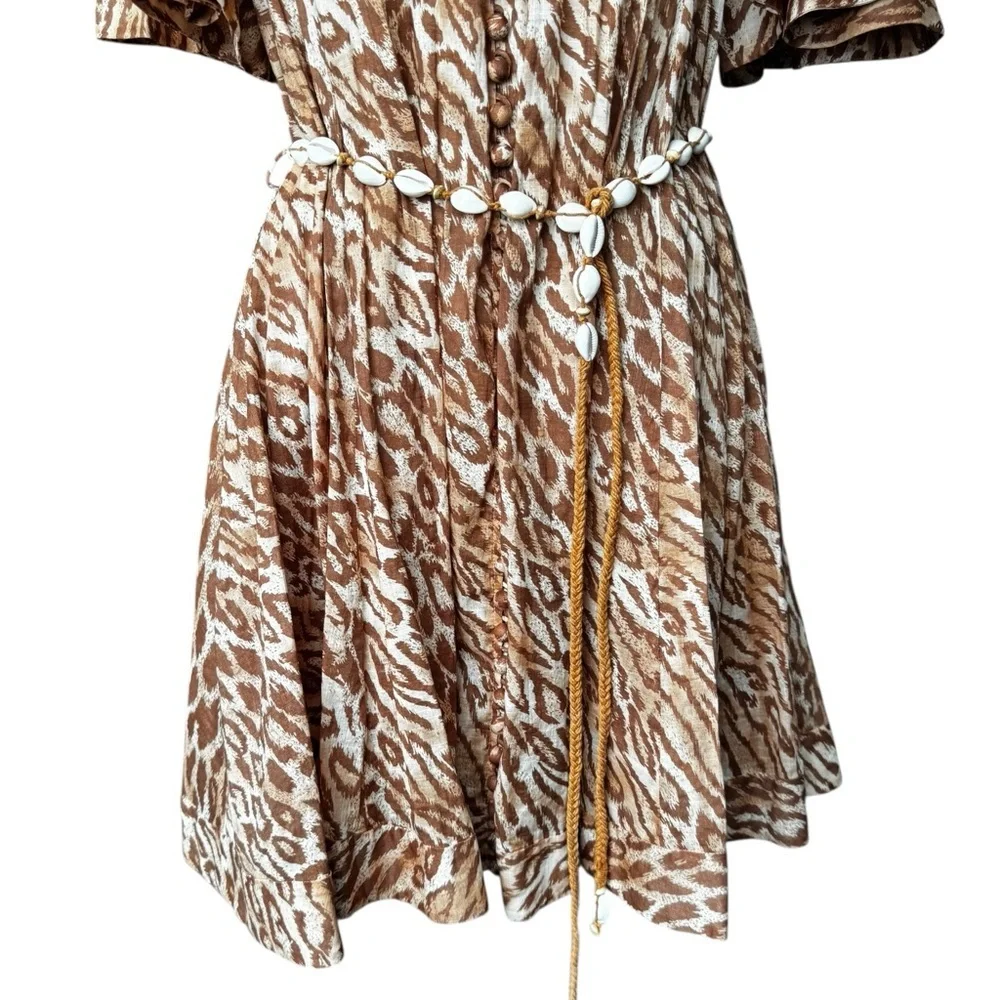 ZIMMERMANN Tropicana Flutter Sleeve Mini Dress in Leopard Size:1 US:6 - Picture 7 of 16